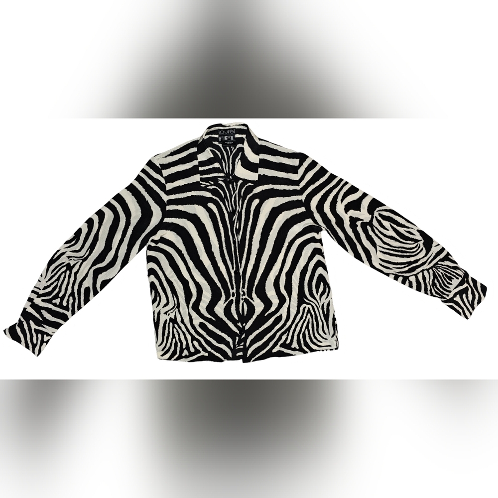 Laurel Silk Zebra Print Blouse Vintage Y2K Black Ivory Button Front EU 34 - Picture 11 of 15
